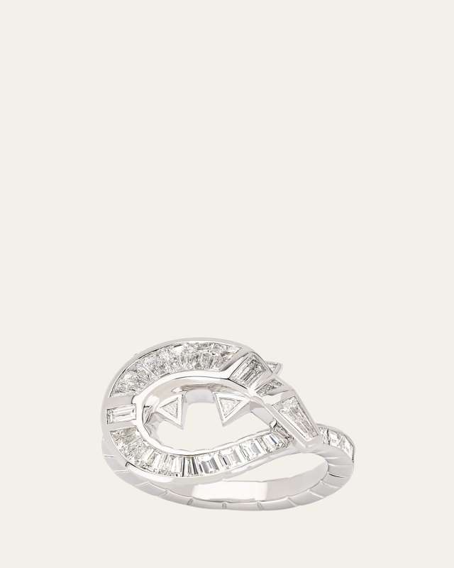 18K White Gold Diamond Alligator Twist Ring, Size